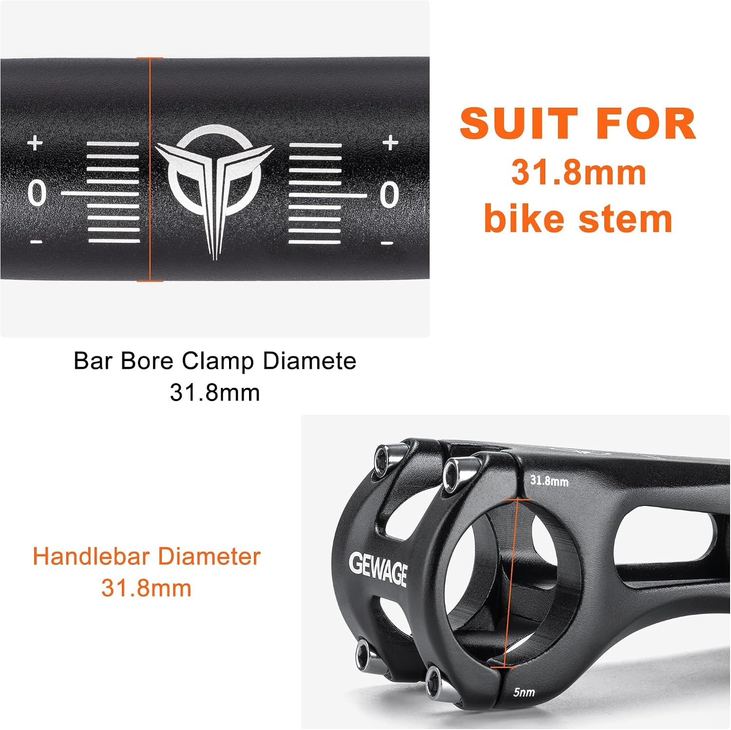 Detalle de GEWAGE fietsstuur 780 mm van 6061-aluminium, 12° backsweep, 31,8 mm