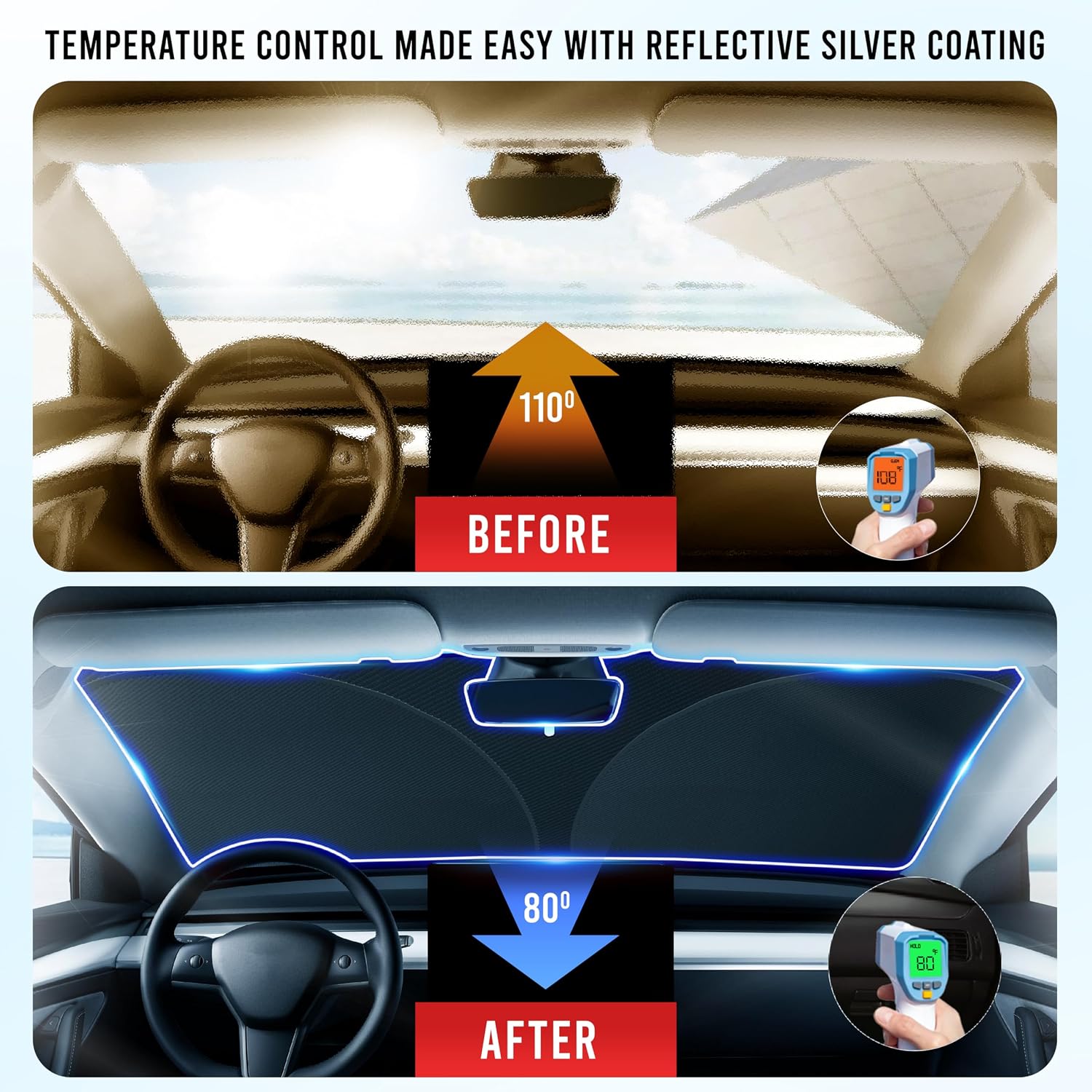 Detalle 2 de EcoNour Windshield Sun Shade for Tesla Model 3/Y