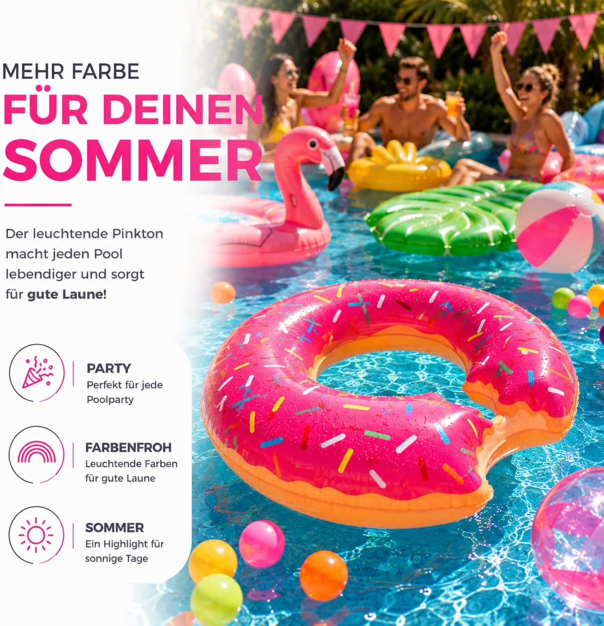 Detalle de Aufblasbarer Schwimmring – XXL Donut 120 cm Durchmesser, Biss-Design, für Erwachsene & Kinder (Farbauswahl)