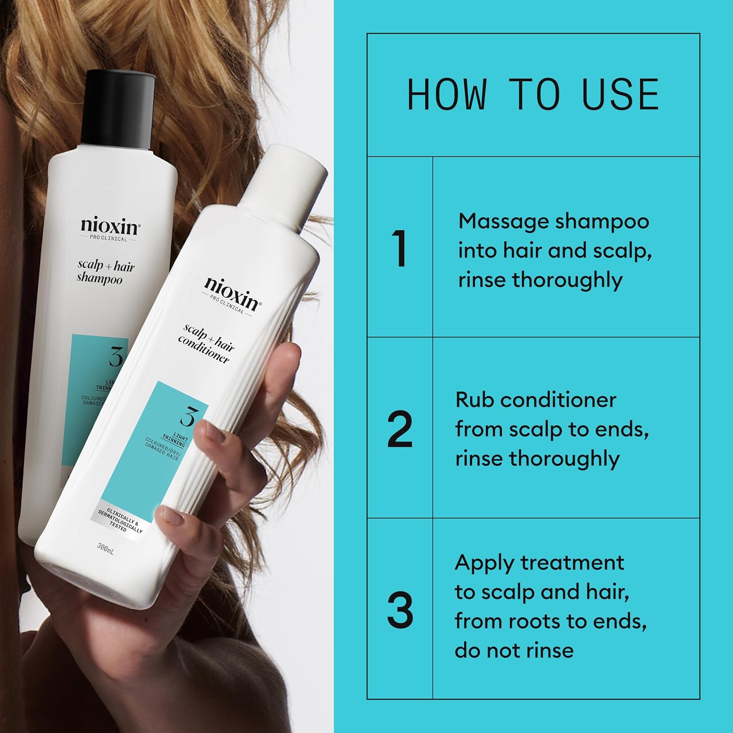 Thumbnail 4 de Nioxin System 3 Hair Thickening System for Damaged Hair (Light Thinning) with Biotin & Niacinamide – Shampoo, Conditioner, Serum