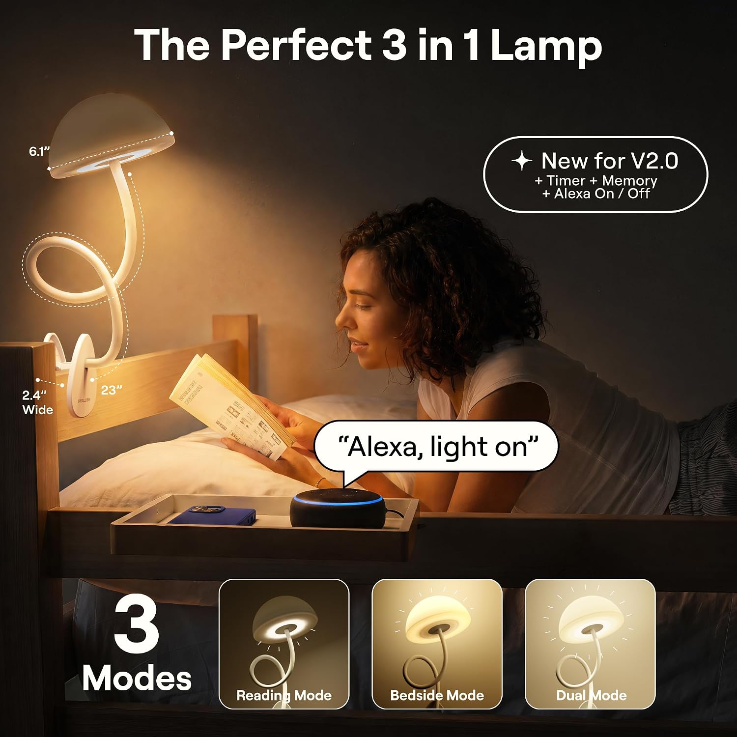 Detalle 2 de Smallish Shroommate SHM-2.0-White Clip-On Lamp with Adjustable Multicolor LEDs