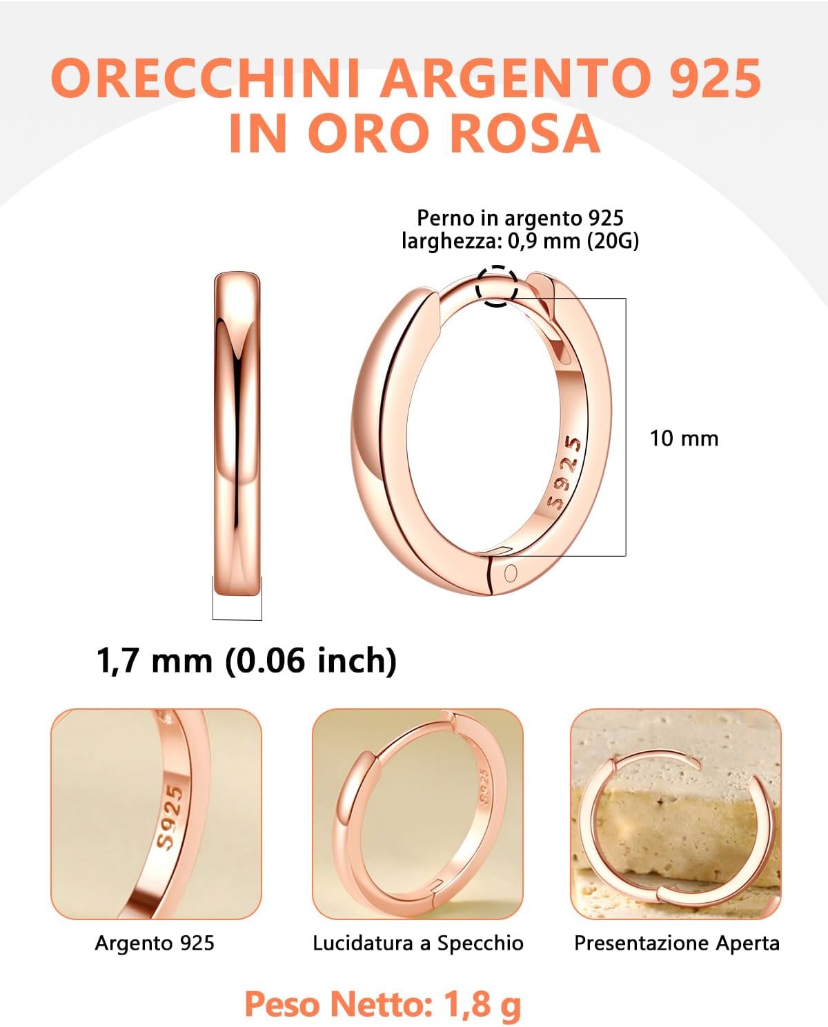 Thumbnail 5 de Silvora orecchini a cerchio in Argento 925 per donna e uomo, diametri 6–20 mm (argento/nero/oro rosa)