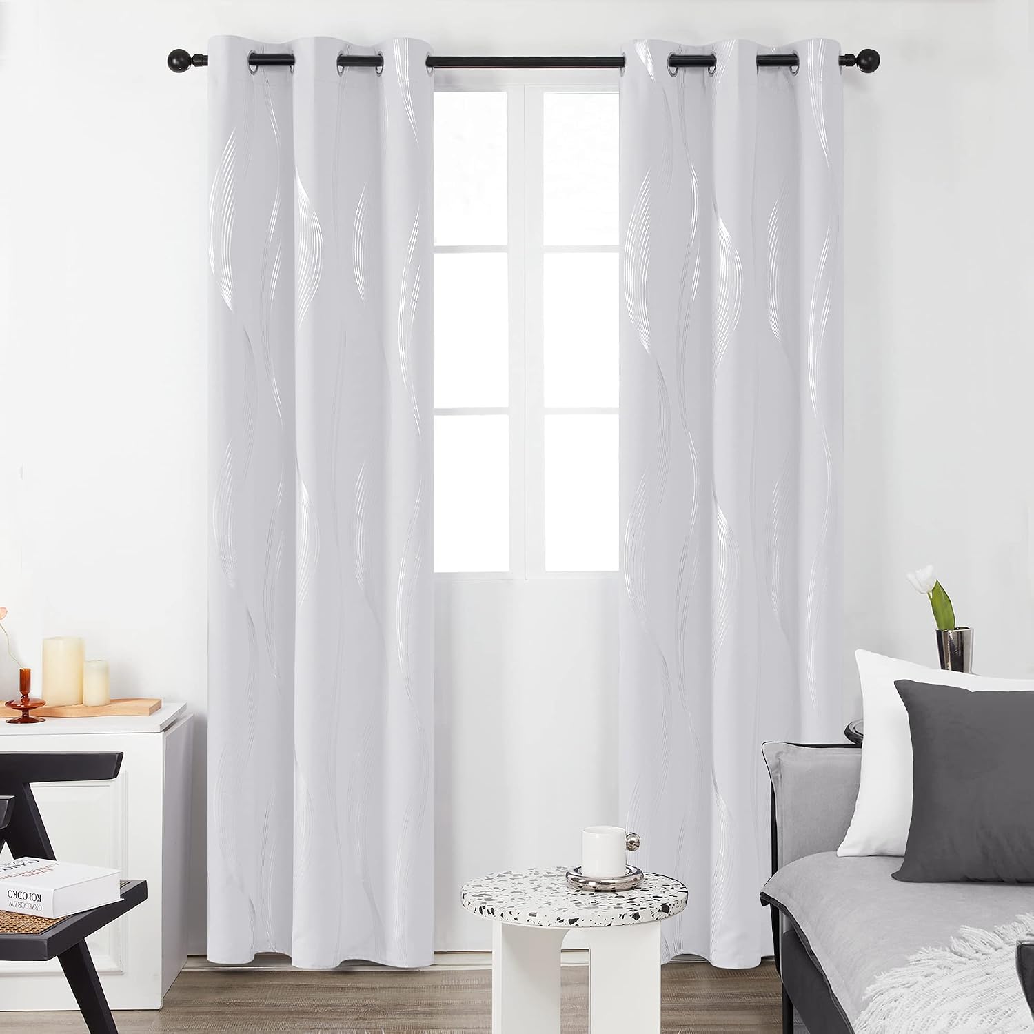 Thumbnail 1 de Deconovo CT3168D-5 Blackout Curtains, 2 Panels, Star White Silver Wave