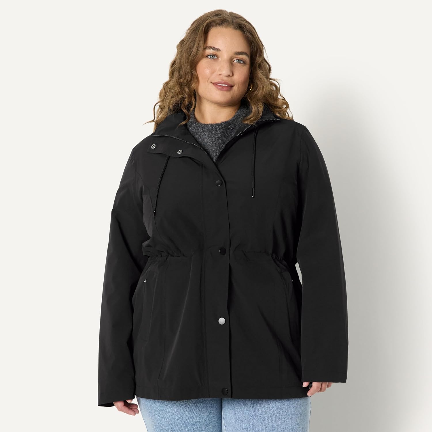 Detalle de Amazon Essentials Women's Relaxed-Fit Lightweight Waterproof Long Hooded Rain Jacket