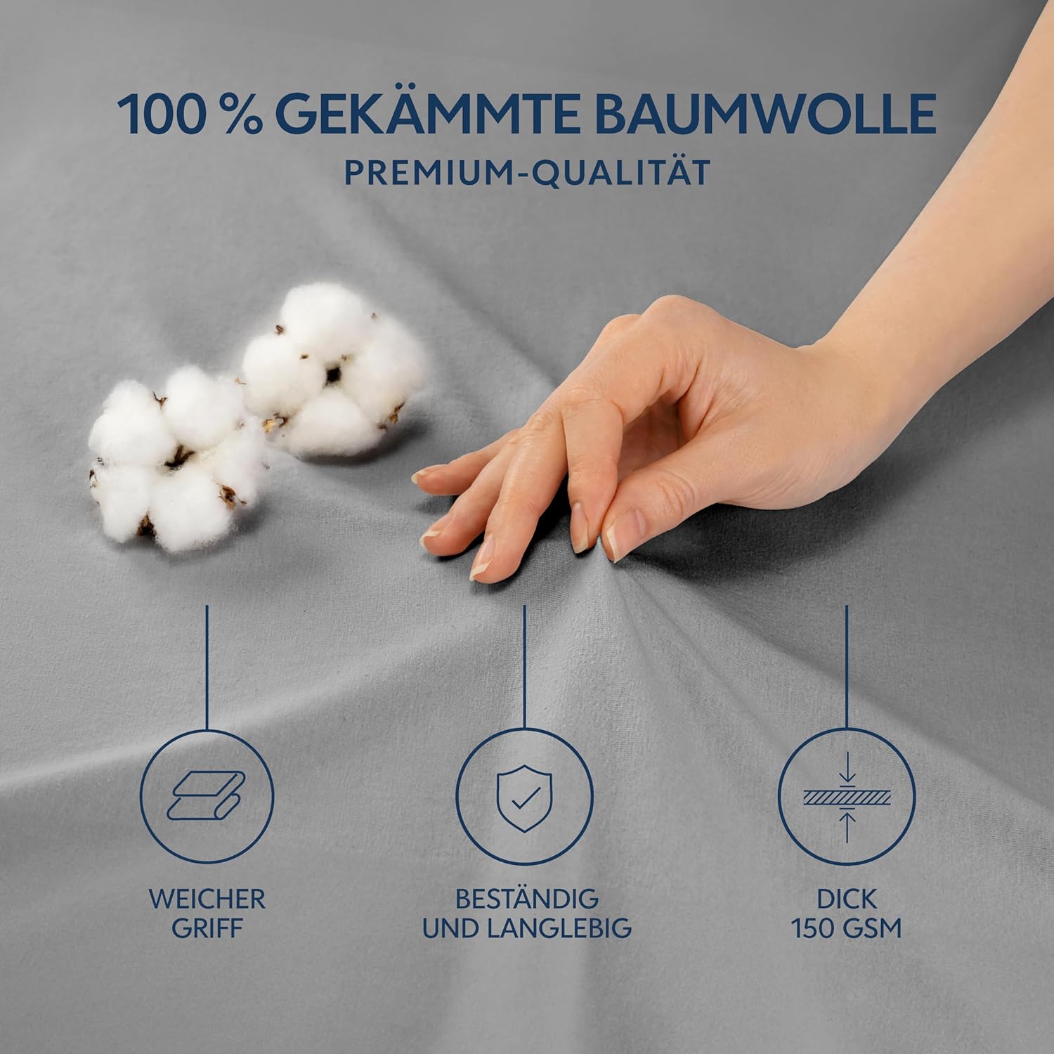 Thumbnail 1 de Dreamzie Premium Spannbettlaken 200x200 cm – Anthrazit, 100% Baumwolle, 150 g/m², 27 cm Tiefenfit