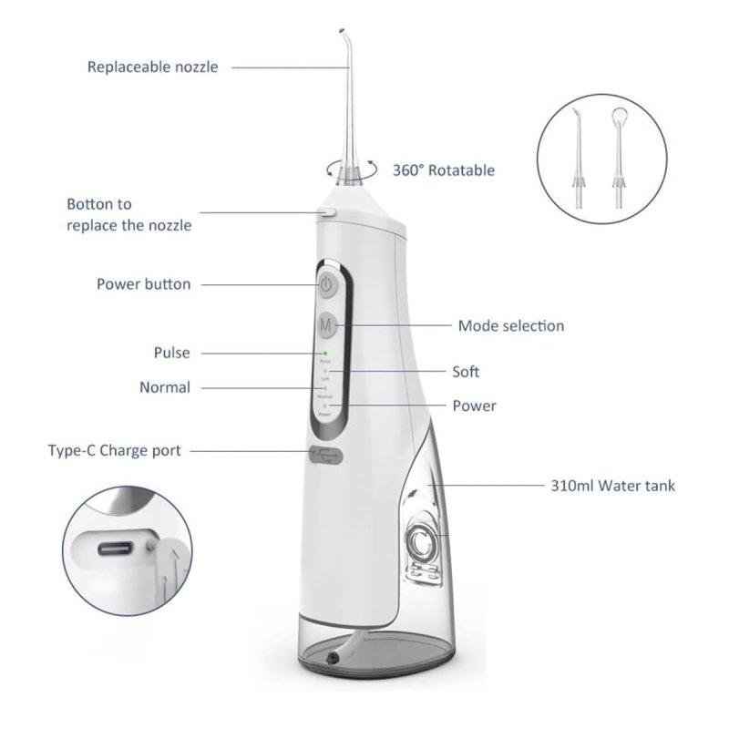 Detalle de Irrigador Klack Water Flosser 300 ml Inalámbrico IPX7 – higiene bucal eficaz y cómoda