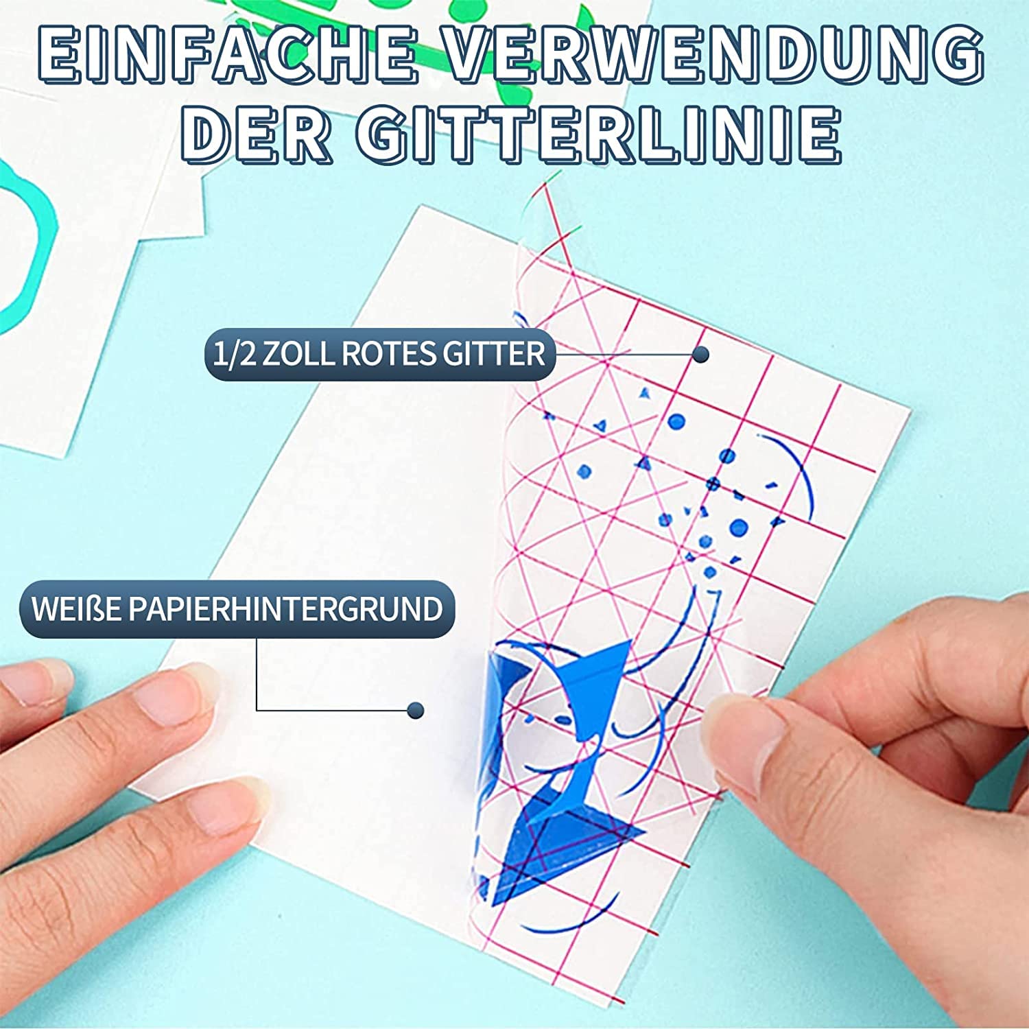 Detalle de Transferfolie Plotter für Vinyl 30,5 cm x 10 m mit rotem Raster – Übertragungsband für Cricut, Silhouette & Cri-cut