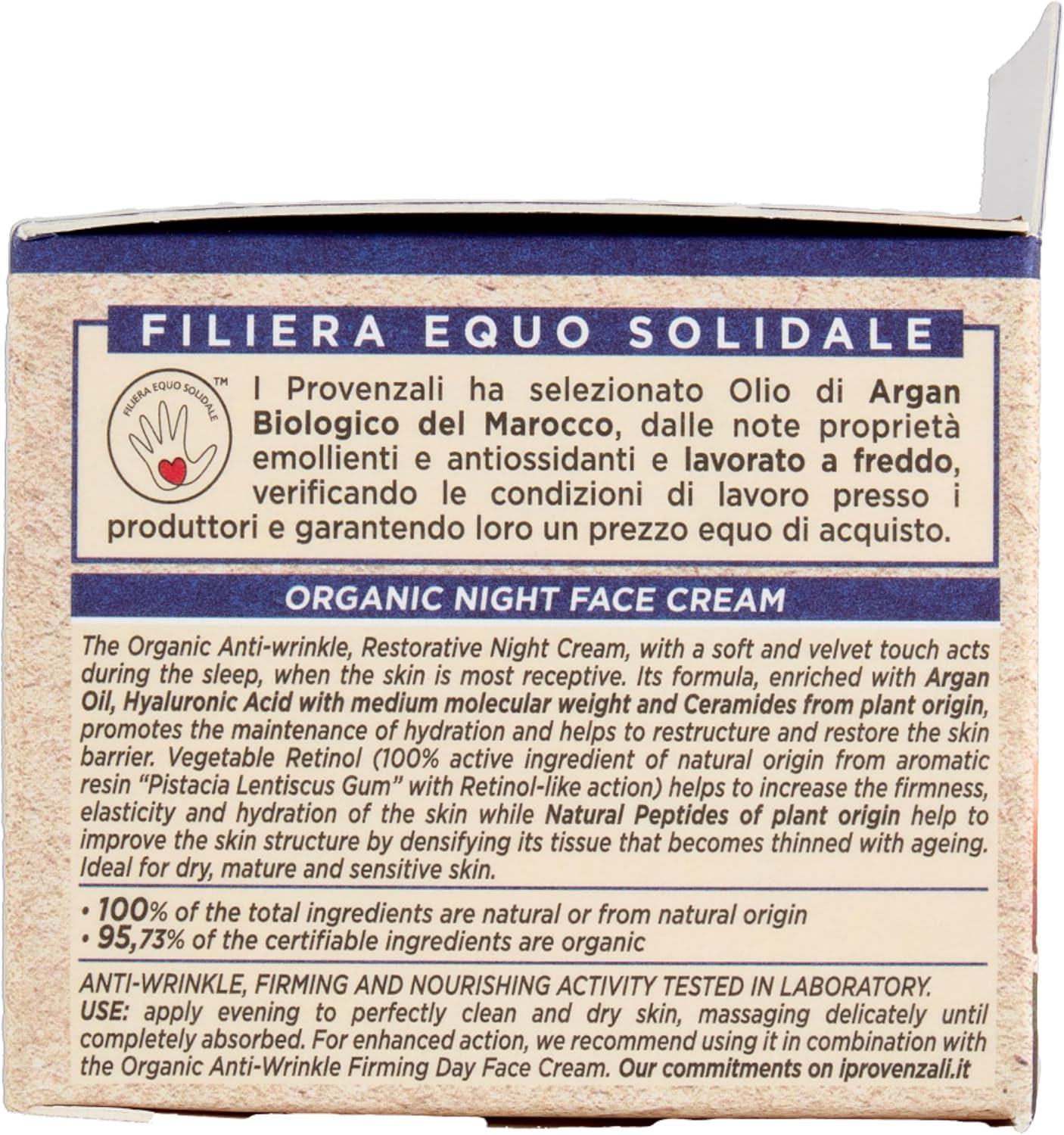 Detalle de I Provenzali Crema Notte Antirughe Biologica all'Argan, 50 ml — ristrutturante vegana per pelle secca e matura