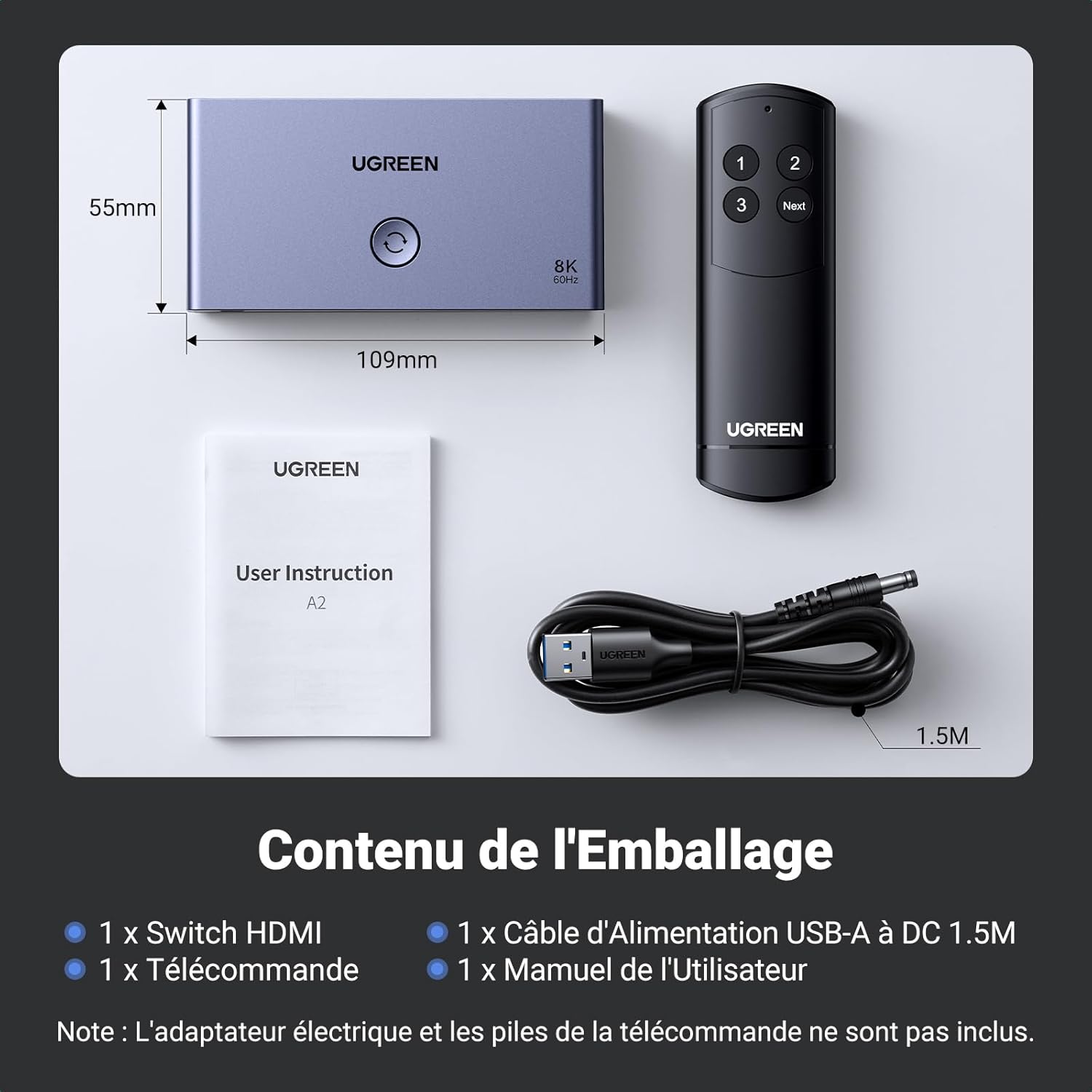 Thumbnail 5 de UGREEN Switch HDMI 2.1 8K 60 Hz (3 entrées / 1 sortie) avec télécommande IR