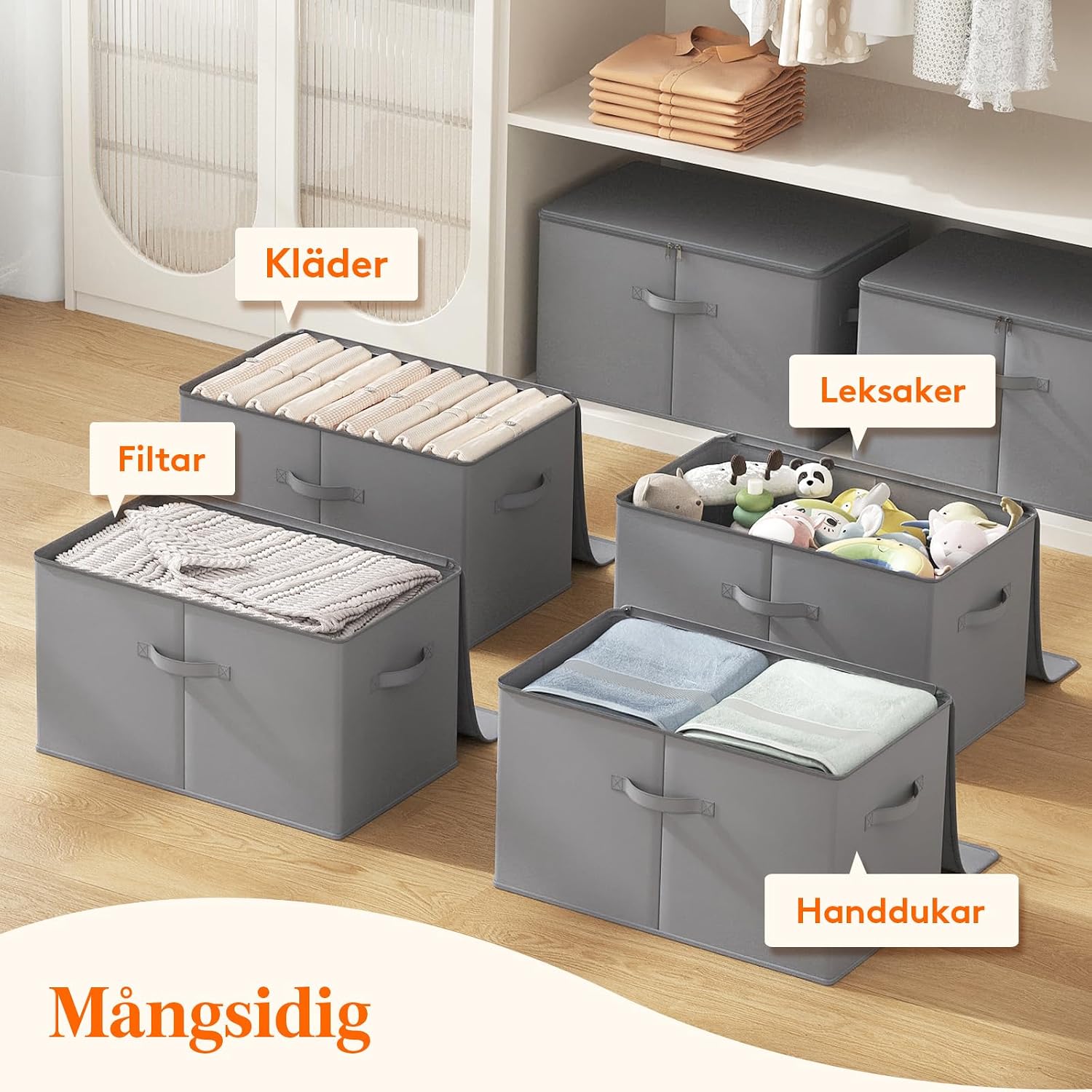 Thumbnail 6 de Lifewit 24300 förvaringslådor i tyg, 6-pack med dragkedja, grå, 56 x 33 x 32 cm
