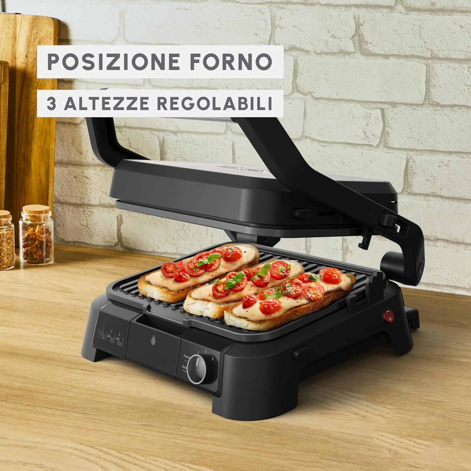 Detalle de Moulinex SuperGrill 3 in 1 GI510D: griglia a contatto con modalità barbecue e forno, termostato regolabile