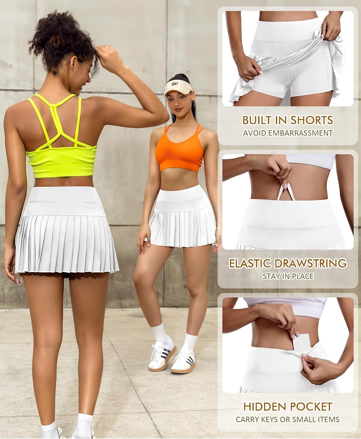 Detalle 2 de JoyGirl Pleated Tennis Skirt with Built-In Shorts Skort (Women) – 2-in-1 Athletic Wear