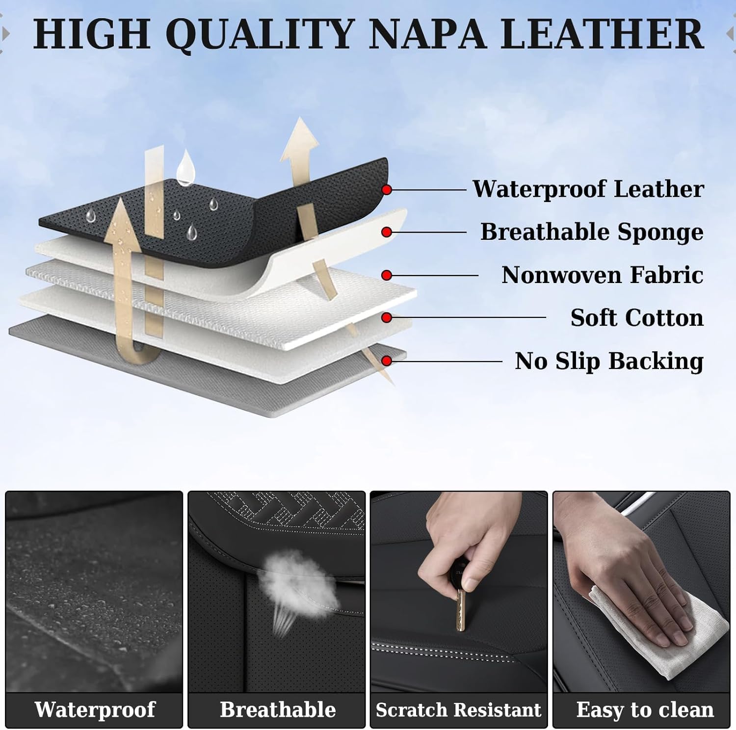 Thumbnail 2 de Coverado Car Seat Covers Full Set (Black) — Luxury Nappa Leather Waterproof Universal Covers for Front & Rear