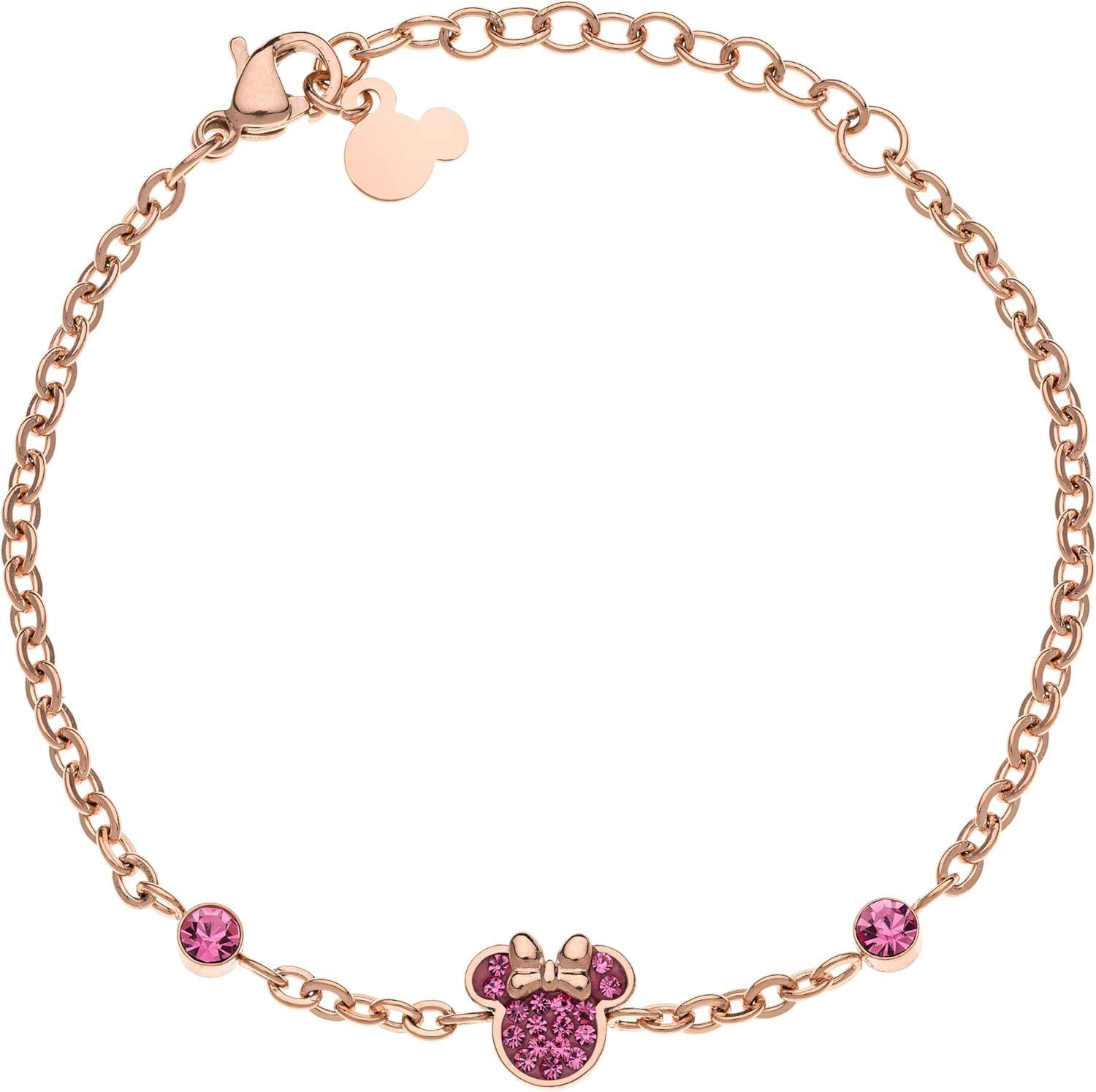 Detalle de Disney Bracelet Minnie pour filles en Acier Inoxydable, zircones roses - Taille 13-18 cm
