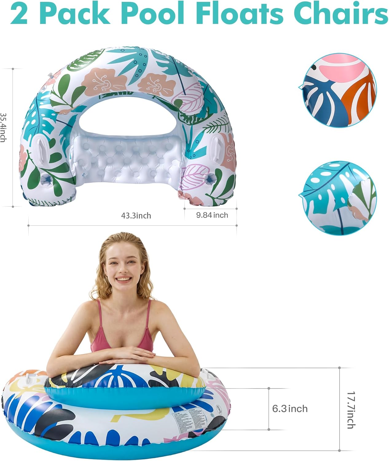 Thumbnail 4 de OKSUWATER 2-Pack Adult Pool Float Chairs with Cup Holders & Handles