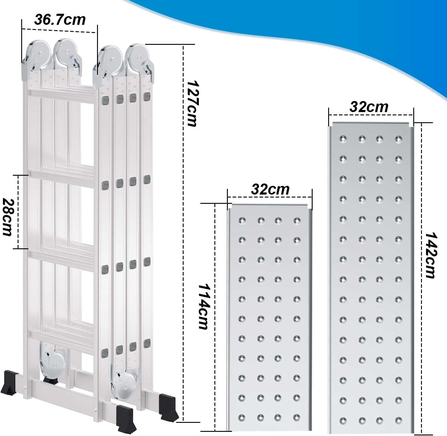 Thumbnail 1 de Ansobea 4.7M Aluminium Mehrzweckleiter 4x4 Stufen – robuste 6-in-1-Leiter mit Plattform und Rädern