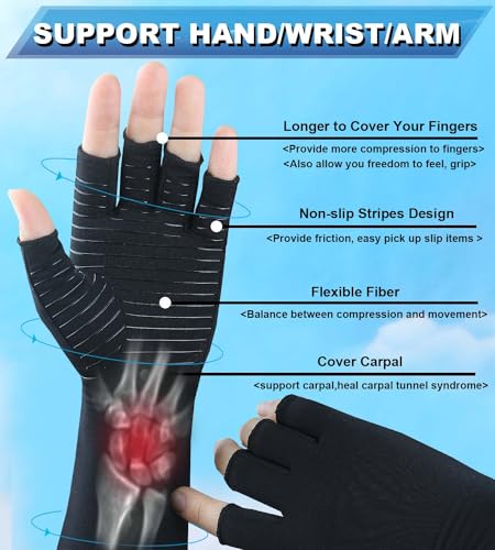 Thumbnail 1 de Copper Long Arthritis Gloves by Kecartu (Large) – Copper Nylon Fingerless Compression Gloves