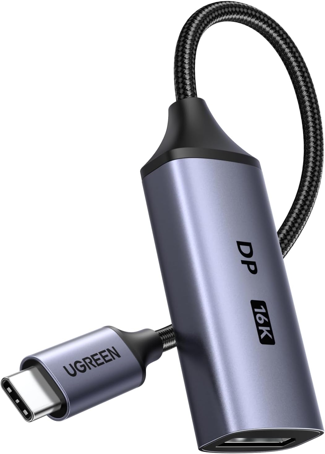 Detalle de UGREEN USB-C-naar-DisplayPort 2.1-adapter met ondersteuning tot 16K@60Hz en VRR