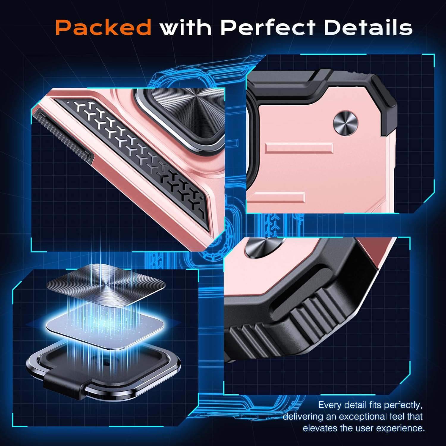 Thumbnail 4 de Anqrp Armor Hülle für iPhone SE (2020/2022) – Militärischer Schutz, Ringhalter & Ständer in Roségold