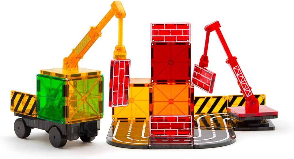Detalle de Magna-Tiles Builder 21632 – magnetyczny zestaw konstrukcyjny, 32 elementy z żurawiami