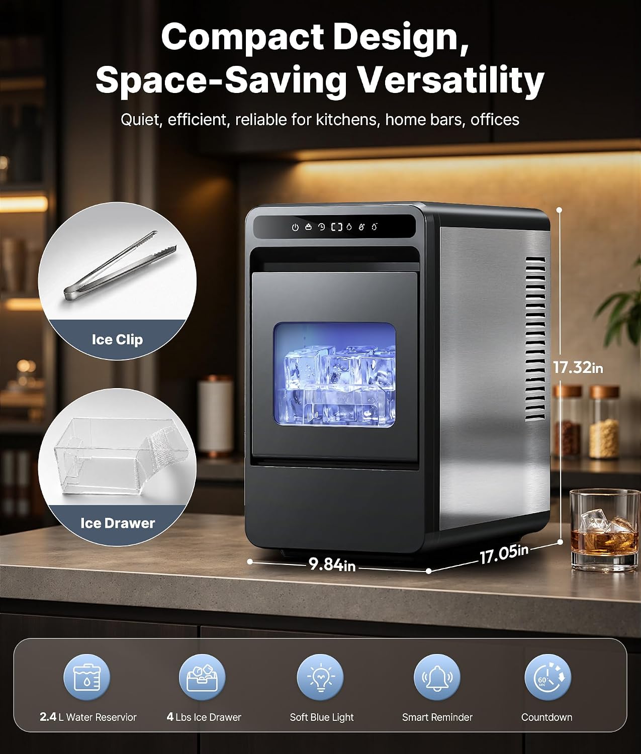 Thumbnail 6 de EXNOS KIC-005 Clear Ice Maker, 1.6-Inch Cubes, 10 Size Settings