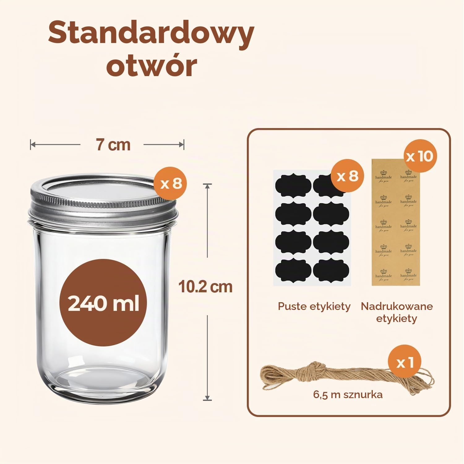 Detalle 2 de ComSaf słoiki szklane 240 ml, 8 szt. z pokrywkami do przetworów