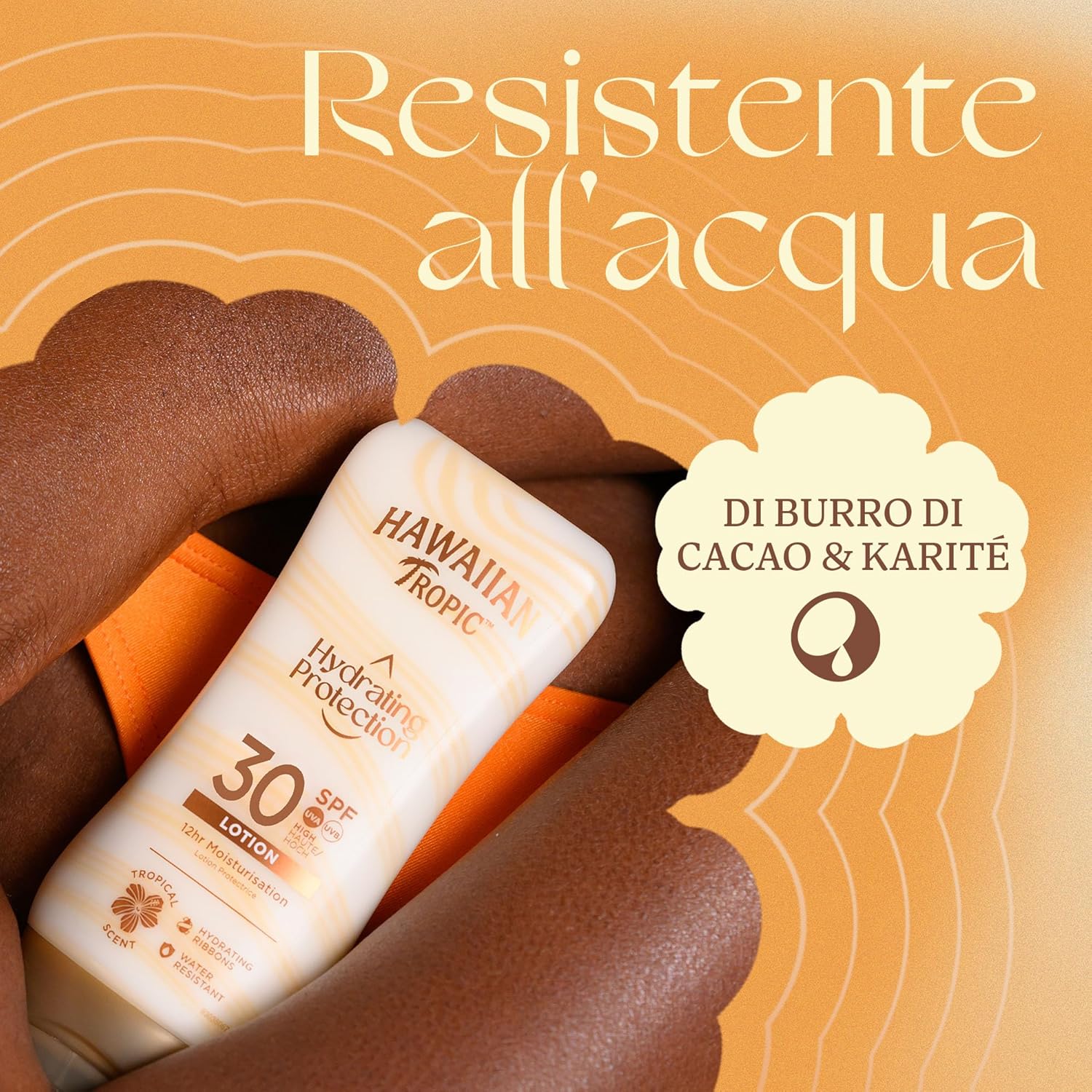 Detalle 2 de Hawaiian Tropic Lozione Solare Hydrating Protection SPF 30 180 ml: idratazione e protezione solare in un profumo tropicale