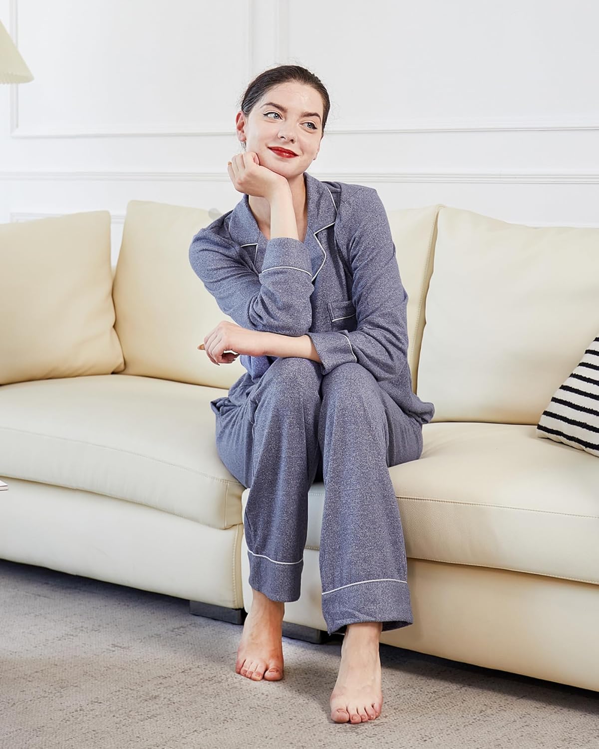 Thumbnail 3 de Dowesrobe Women's Pajama Set Long Sleeve Button Down – Soft Knit Loungewear
