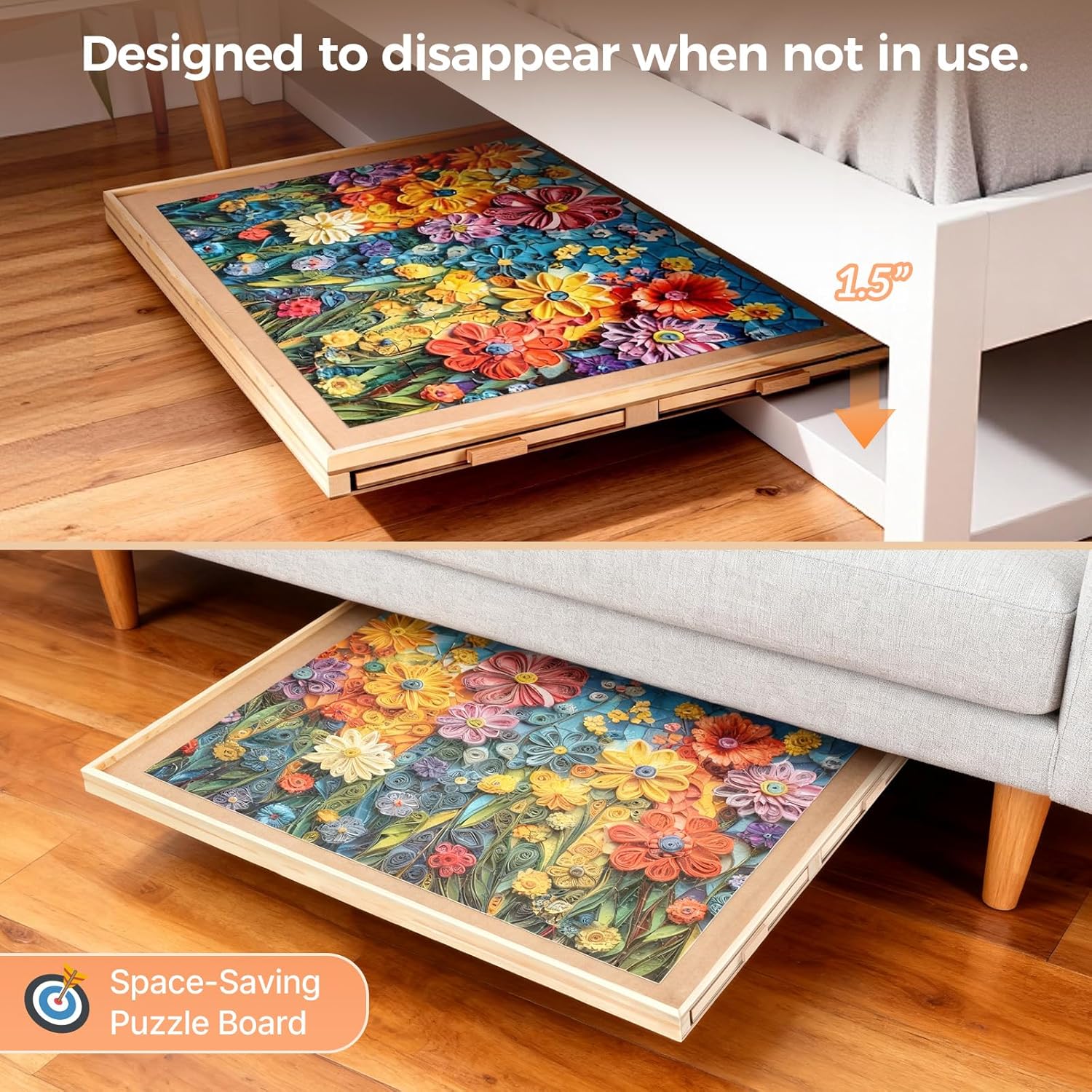 Thumbnail 4 de ALL4JIG 1500-Piece Jigsaw Puzzle Spinner Board with Drawers and Cover – Portable Wood Puzzle Table 25 x 34 inches