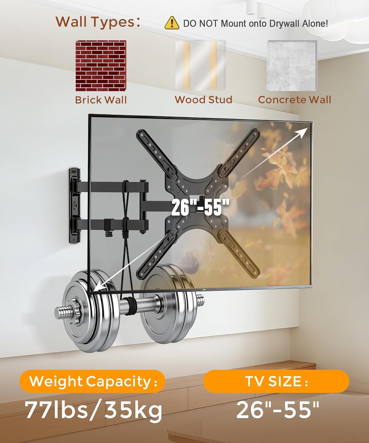 Detalle de Digank TV Wall Bracket for 26–55 inch TVs: Corner Mount with Tilt, Swivel and 400x400 Max VESA
