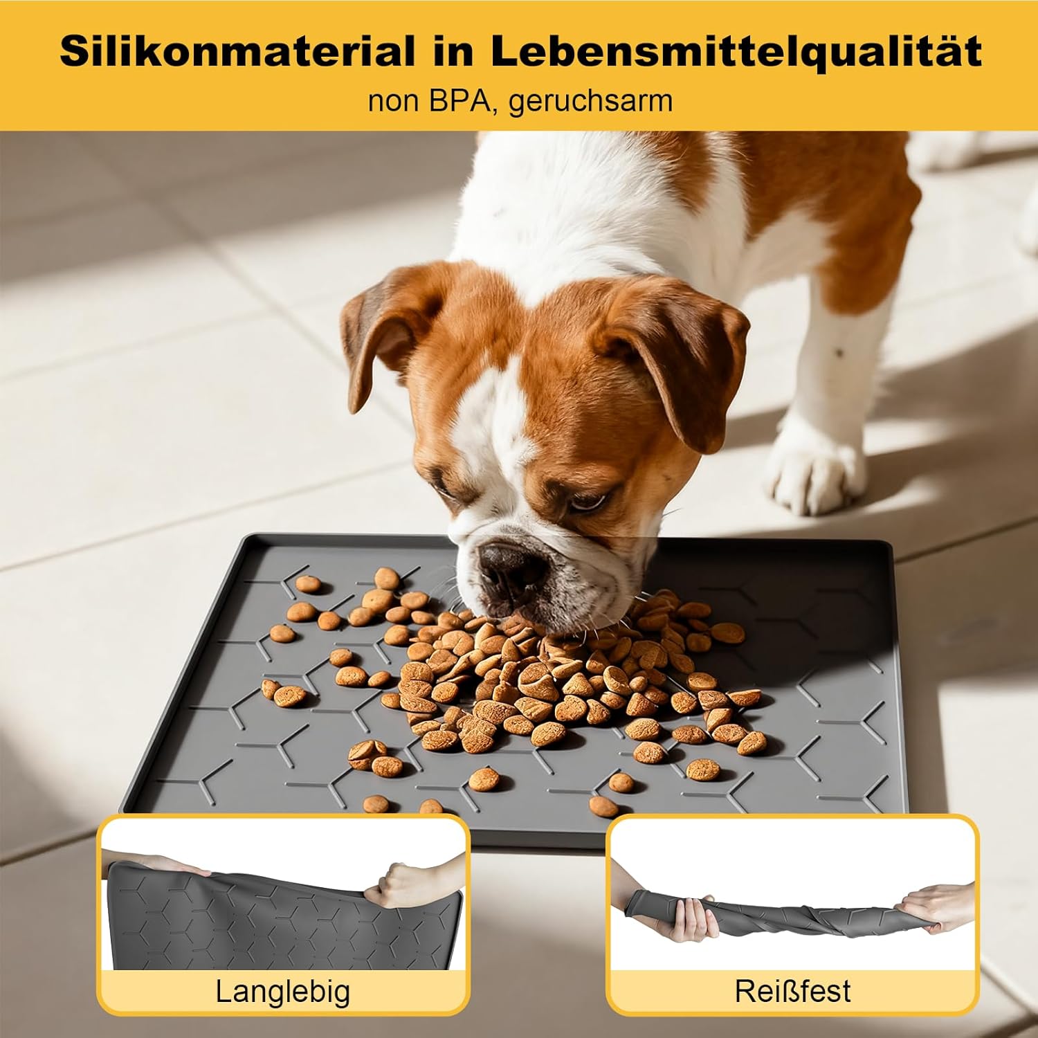 Detalle de Pieviev Futtermatte Katzen & Hunde 30x40 cm – wasserdichte Silikonunterlage mit Rand (Dunkelgrau)