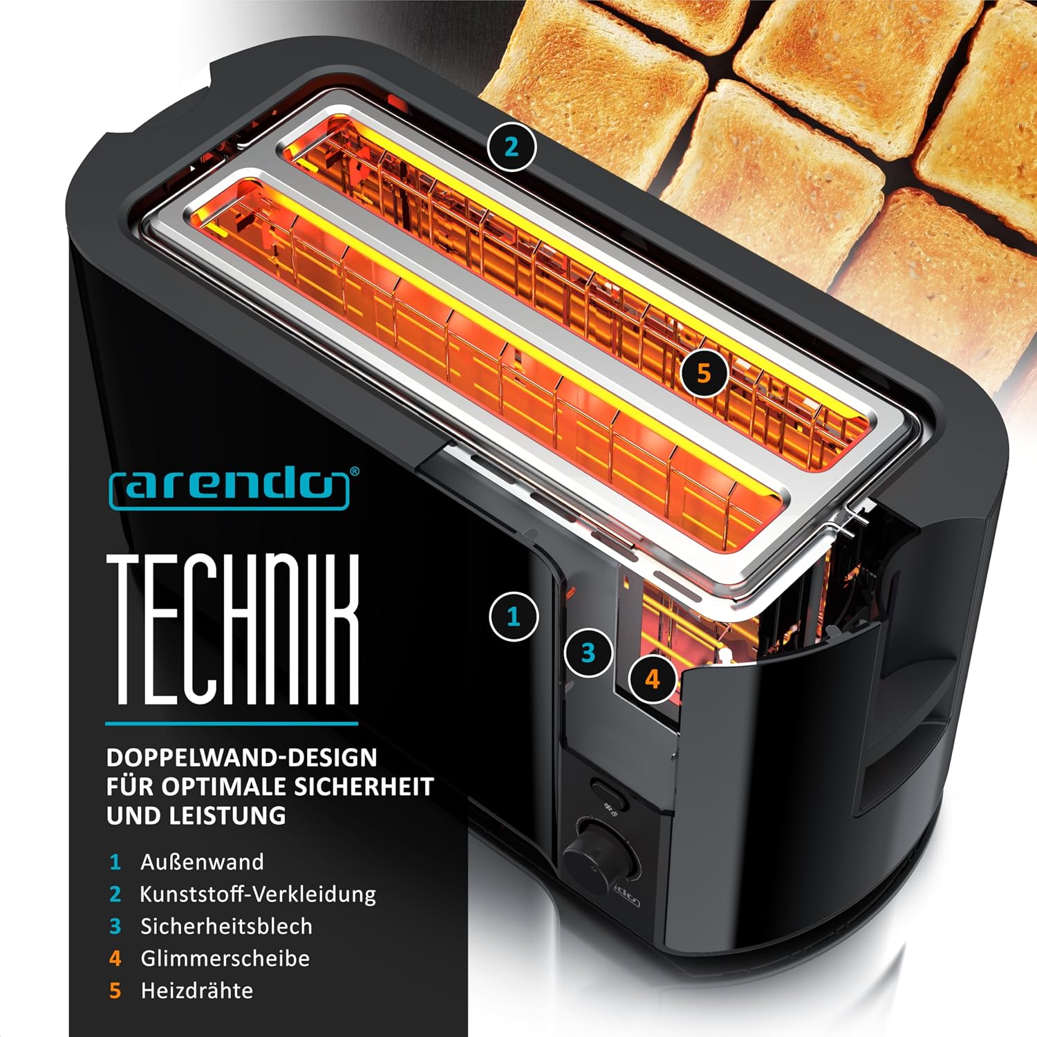 Detalle 2 de Arendo Frukost Toaster 1500 W 🍞