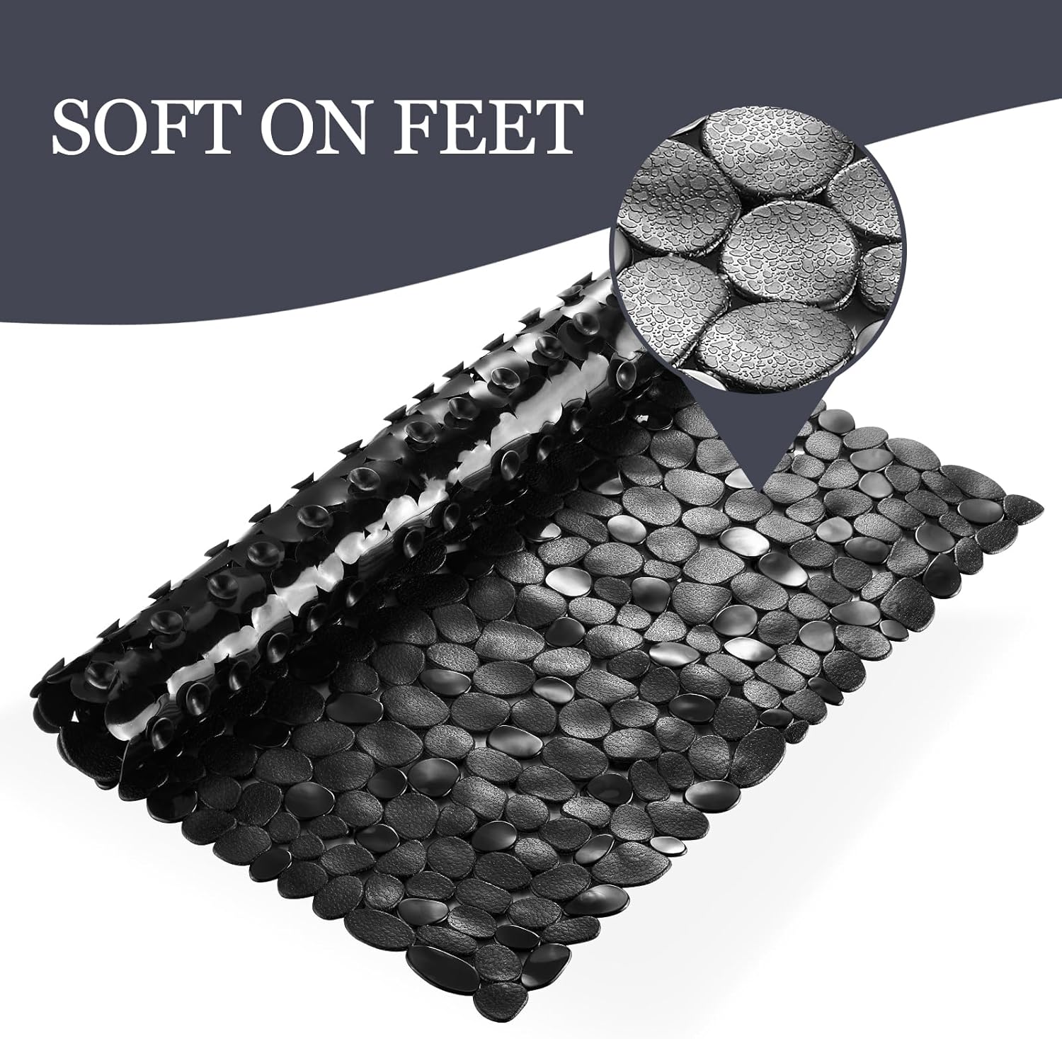 Thumbnail 3 de DOPROP Square Non Slip Shower Mat (54x54cm) with Suction Cups, Pebble Design & Drain Holes – Black