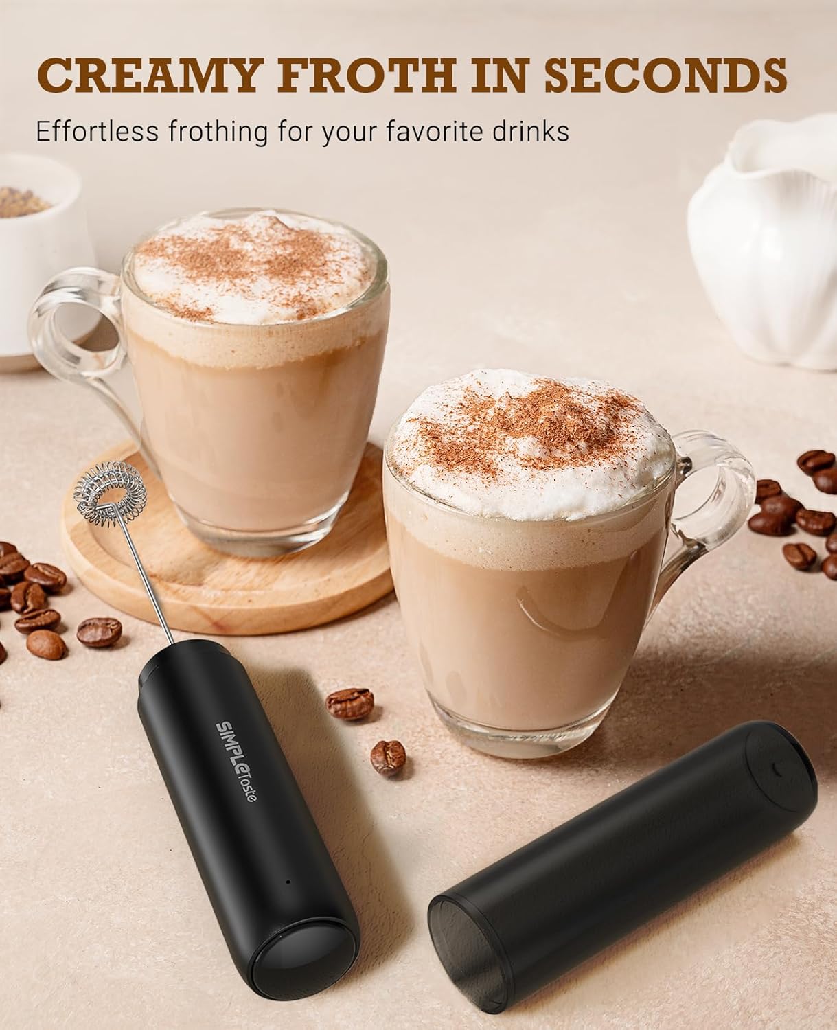 Detalle de SIMPLETASTE Rechargeable Handheld Milk Frother with Dual Stainless Steel Whisks