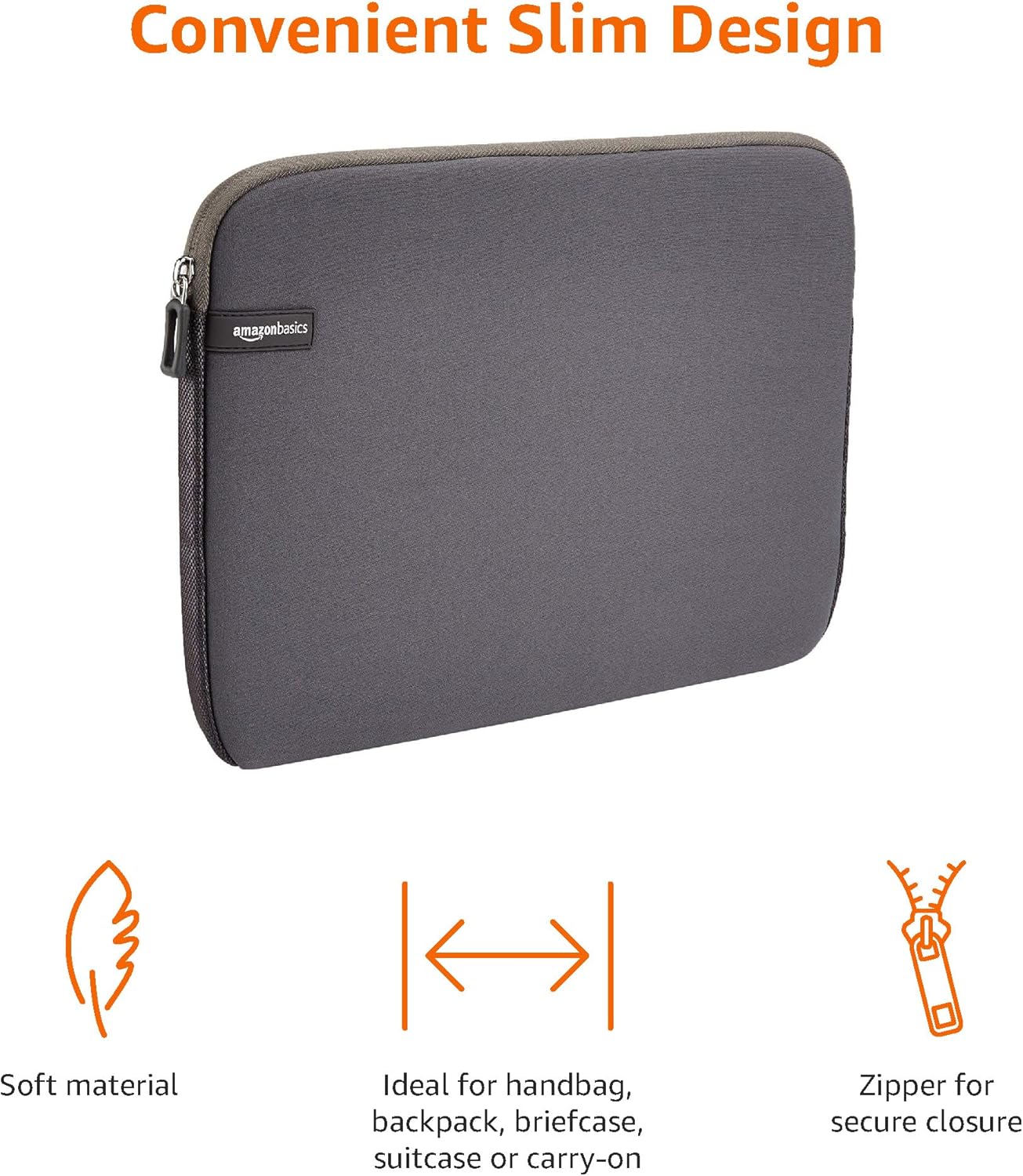 Thumbnail 2 de Amazon Basics Laptop-Schutzhülle für 13,3" (Grau) – Neopren-Tasche mit Reißverschluss