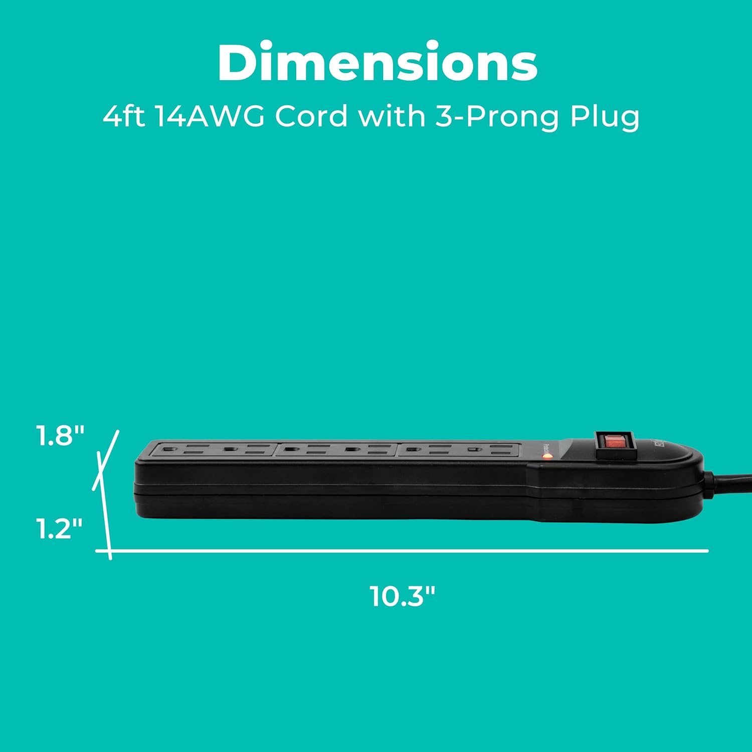 Detalle de KMC 6-Outlet Surge Protector Power Strip (2-Pack) with 4-Foot Extension Cord, 900-Joule Protection