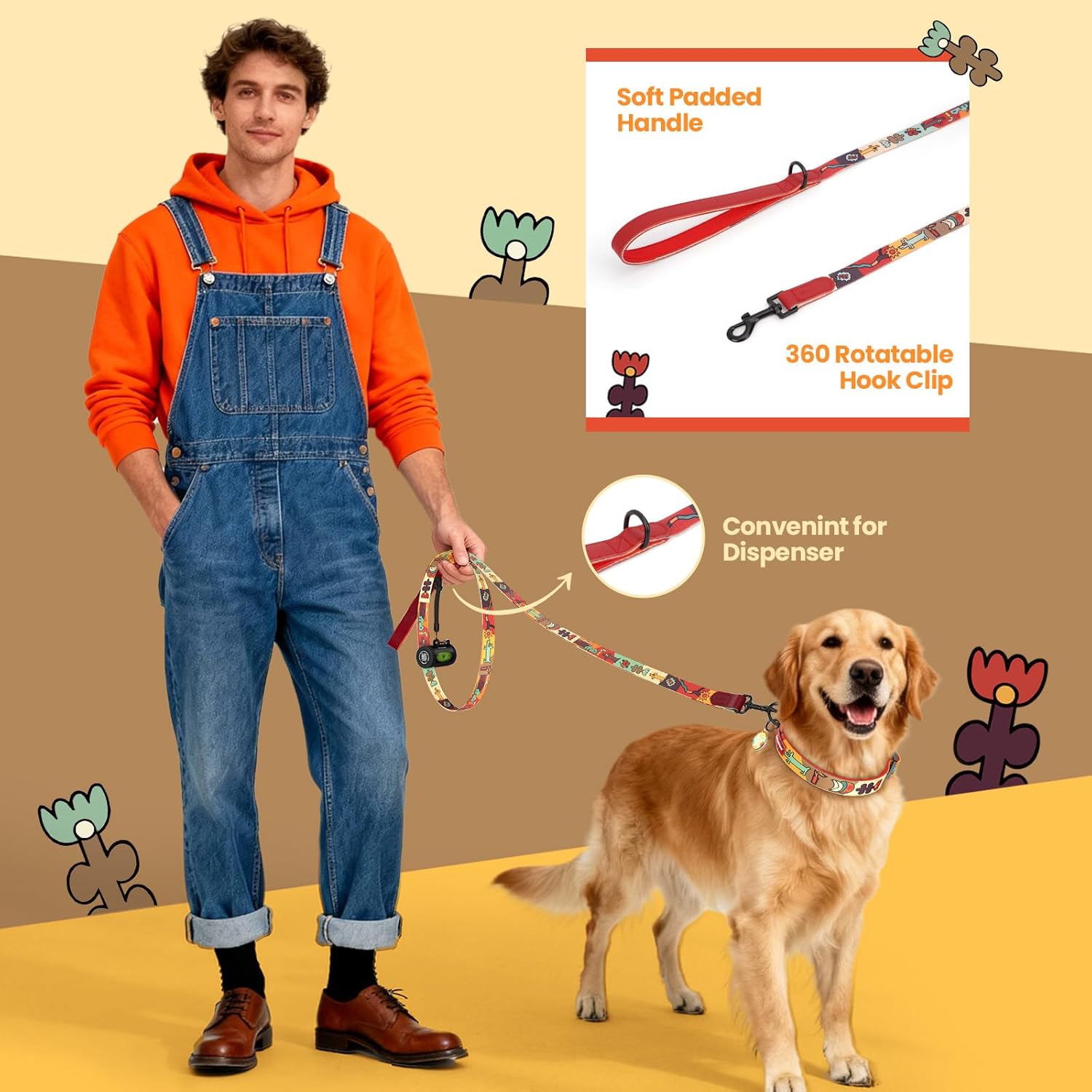 Thumbnail 3 de PawView Soft Padded Collar & Leash Set with QR Code Tag (Adjustable Nylon) – Sunrise, S