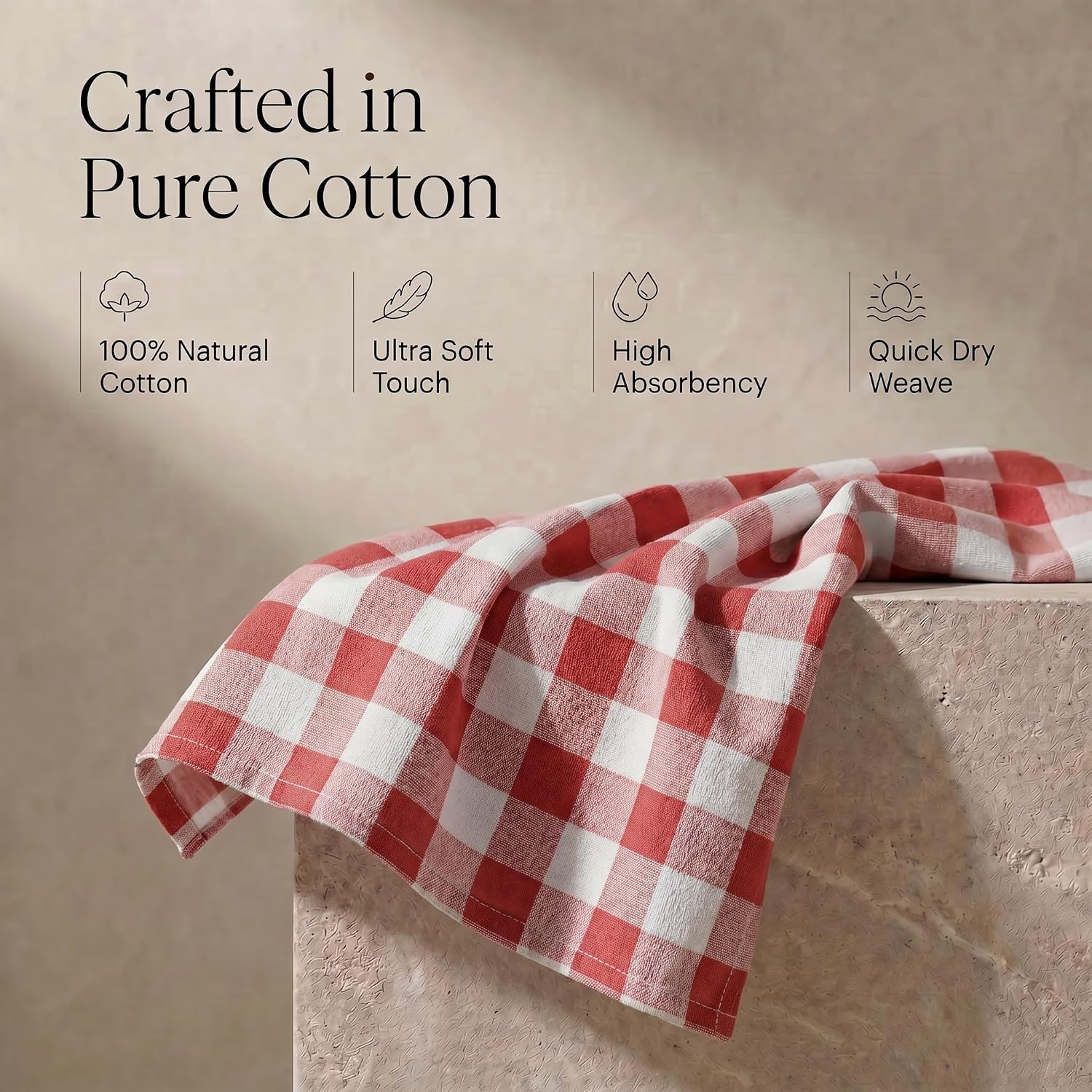 Detalle de Urban Villa Buffalo Checks Rust Kitchen Towels Set of 6 (20x30) — 100% Cotton, Mitered Corners