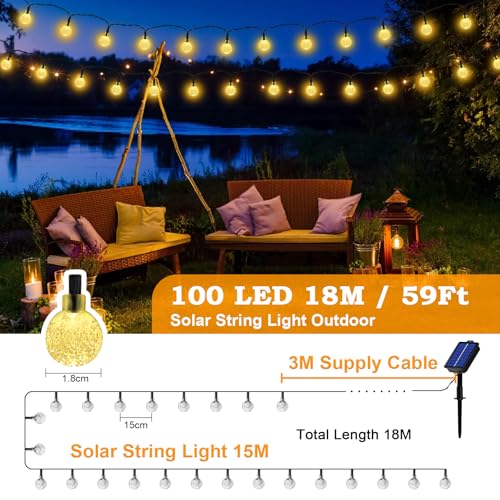 Detalle de Realky Catena Luminosa Solare da Esterno 100 LED 18m – 8 Modalità e Memoria, IP65, Bianco Caldo