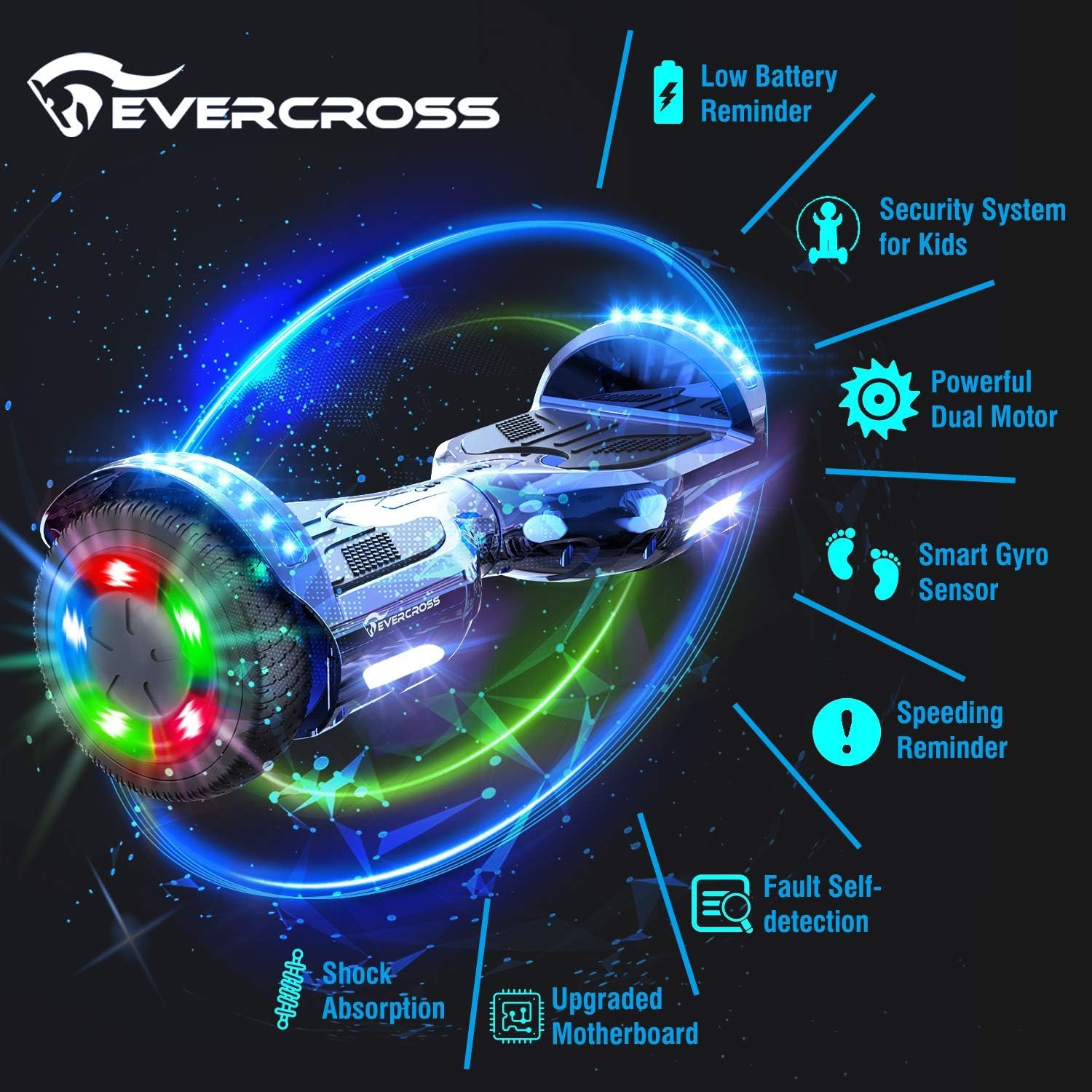 Thumbnail 1 de EVERCROSS Hover Board Kids with Hoverkart Seat Bundle (6.5") – Self-Balancing, Bluetooth Lights, Safe for All Riders