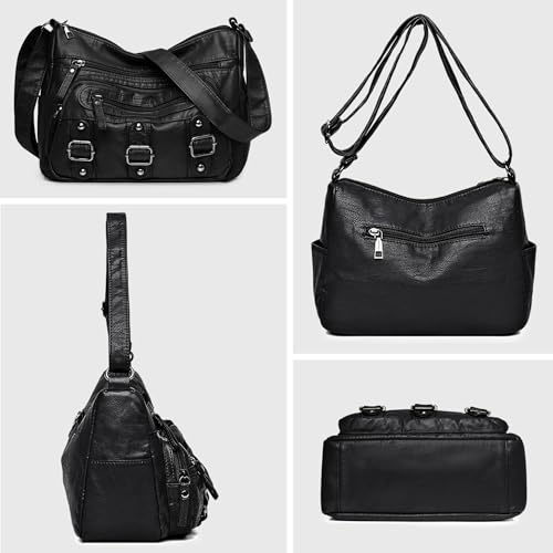Detalle de Mabecol sac bandoulière femme moyen en PU, multi-poches, noir