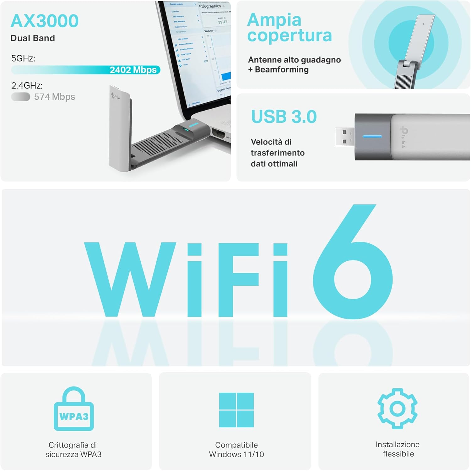 Thumbnail 3 de TP-Link Archer TX50UH adattatore USB Wi‑Fi 6 AX3000 📶
