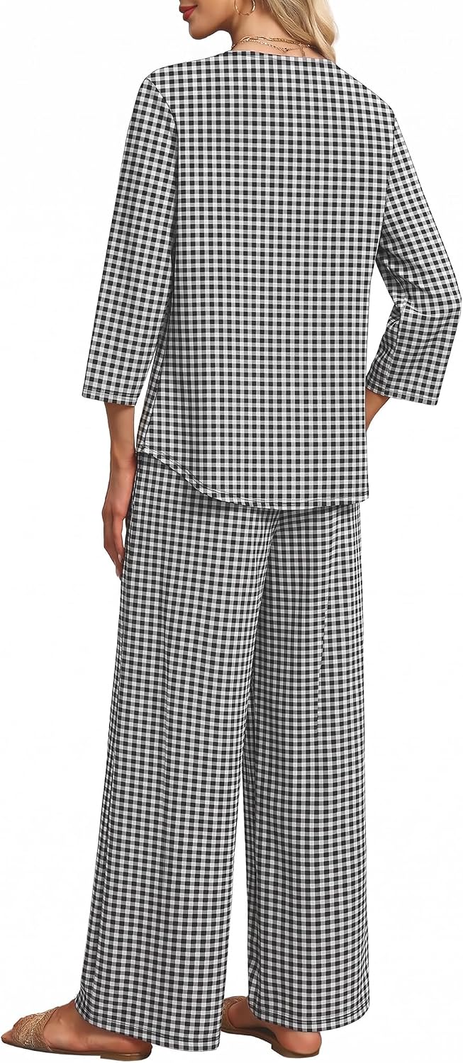 Detalle 1 de OFEEFAN Women's 2-Piece Loungewear Set with 3/4-Sleeve Top