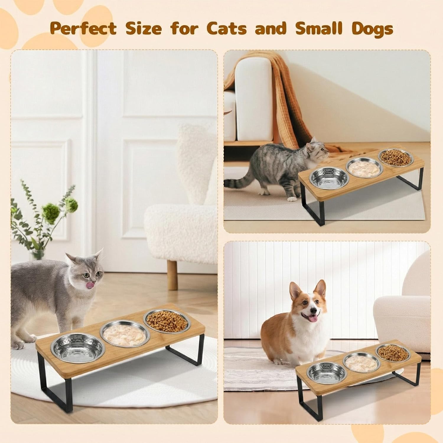 Thumbnail 6 de Raised Cat Bowl 3PCS stainless steel elevated feeder