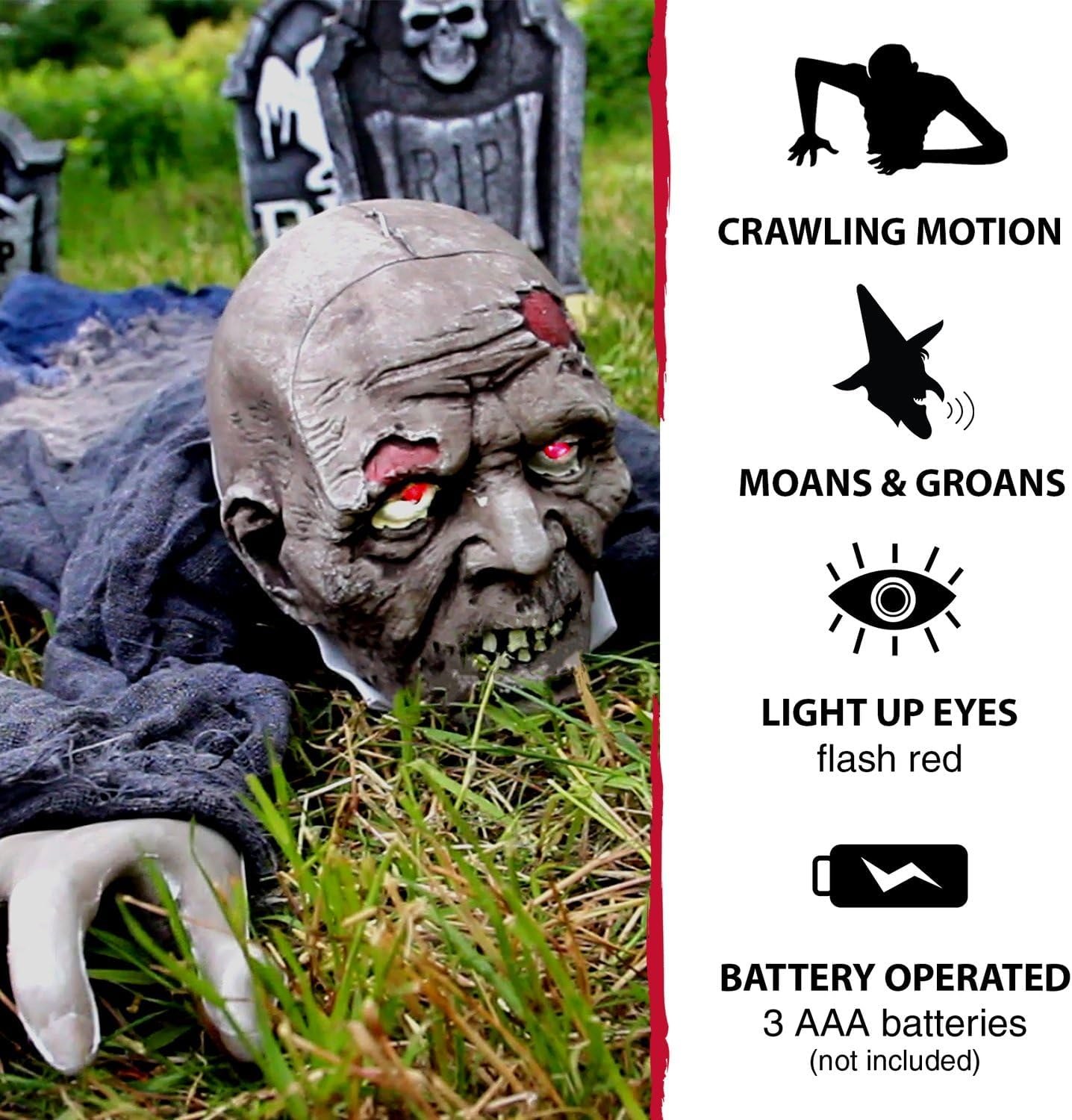 Detalle 2 de Haunted Hill Farm HHGBZOMB-2LSA 55" Crawling Zombie Animatronic with Lights and Sound