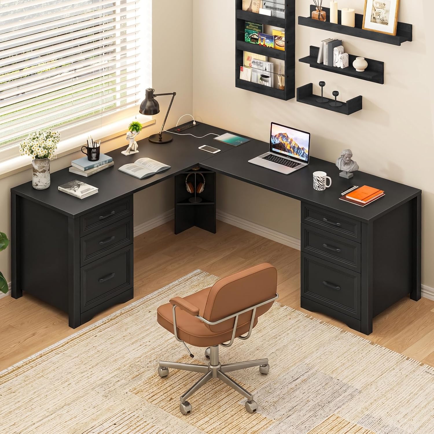 Detalle de Halitaa L-Shaped Desk with 6 Drawers