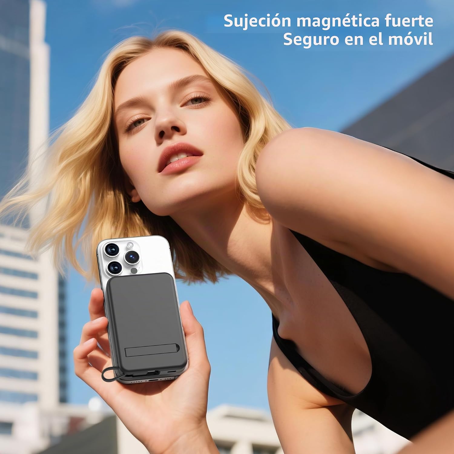 Detalle de Moscsaz Power Bank Magnético 10000mAh — Carga rápida 3 en 1, inalámbrica y USB-C
