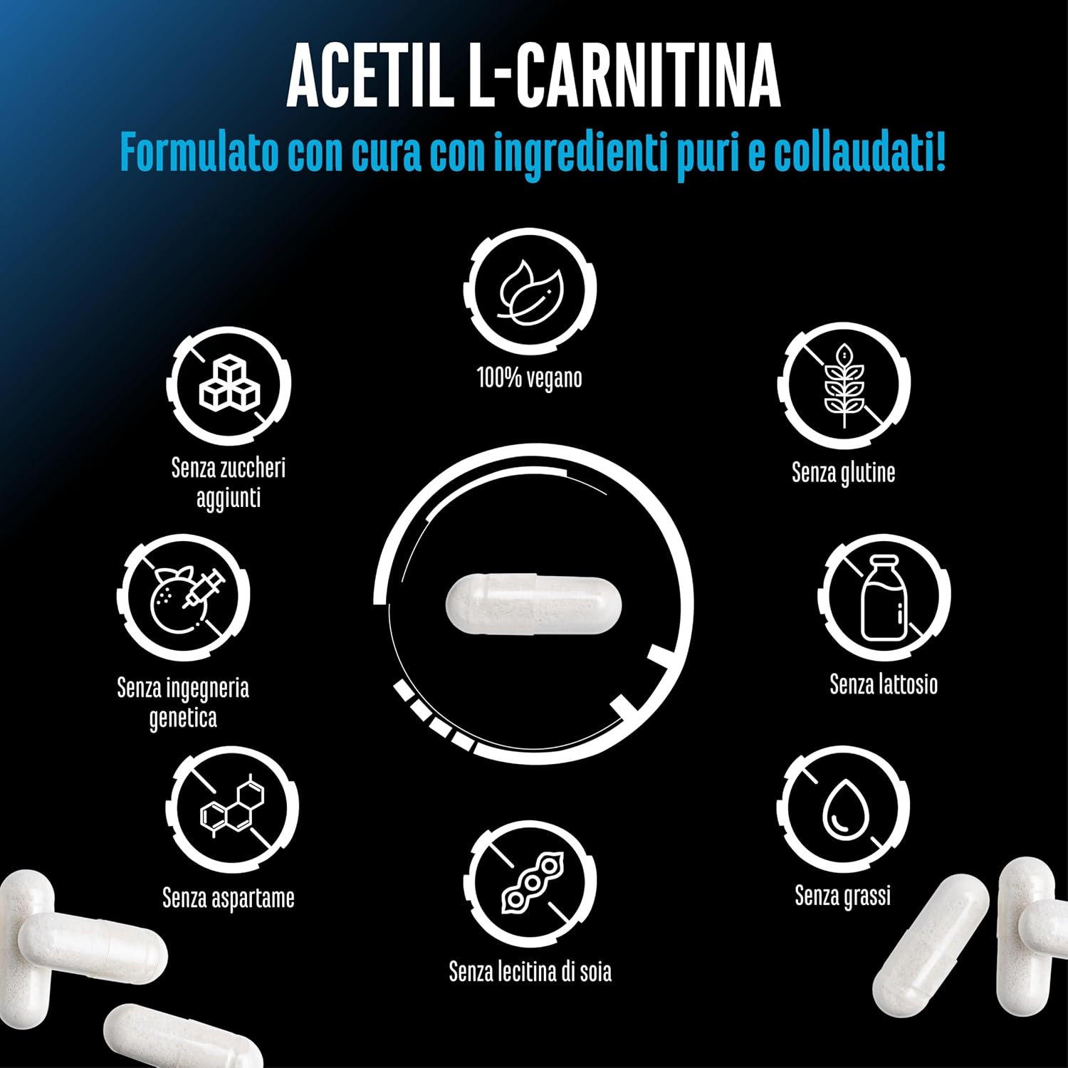 Detalle 2 de Acetyl-L-carnitina 3000 mg 250 capsule vegane