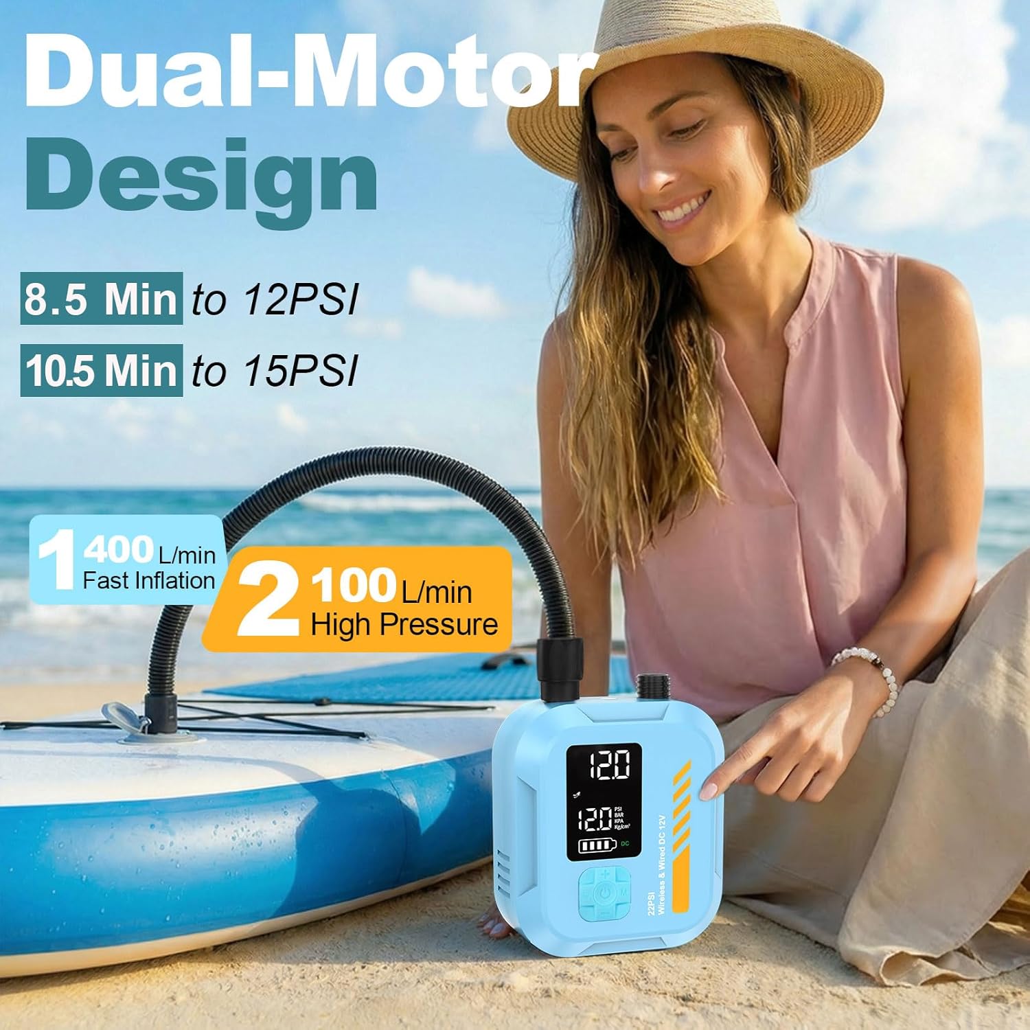 Thumbnail 4 de Rafeox Paddle Board Electric Pump: 22 PSI Portable Rechargeable SUP Air Pump