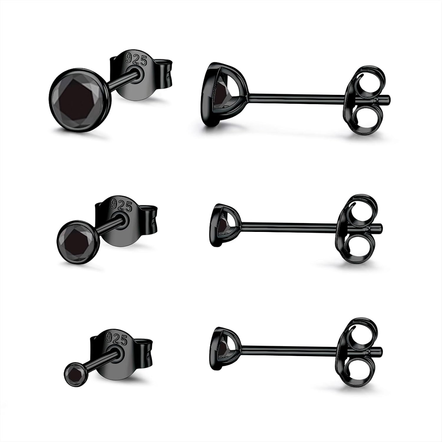 Thumbnail 6 de Damen Ohrstecker Silber 925 – 3 Paar Klein, Zirkonia, Unendlichkeit, 2/3/4 mm